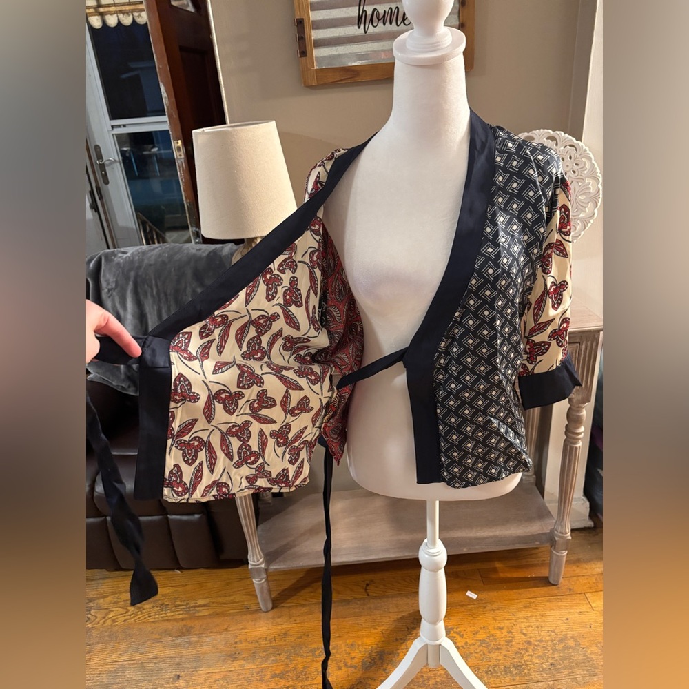 Meadow Rue by Anthropologie Multi Print Kimono Style Wrap Top - Picture 7 of 11